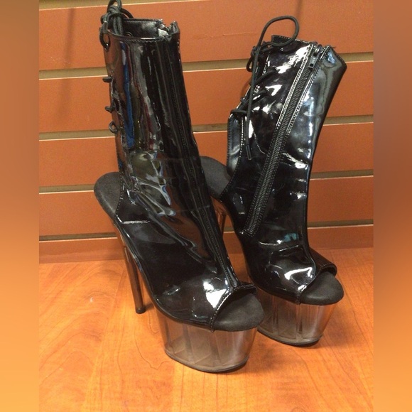 Adore Black Patent Heeled Boots - Picture 2 of 12